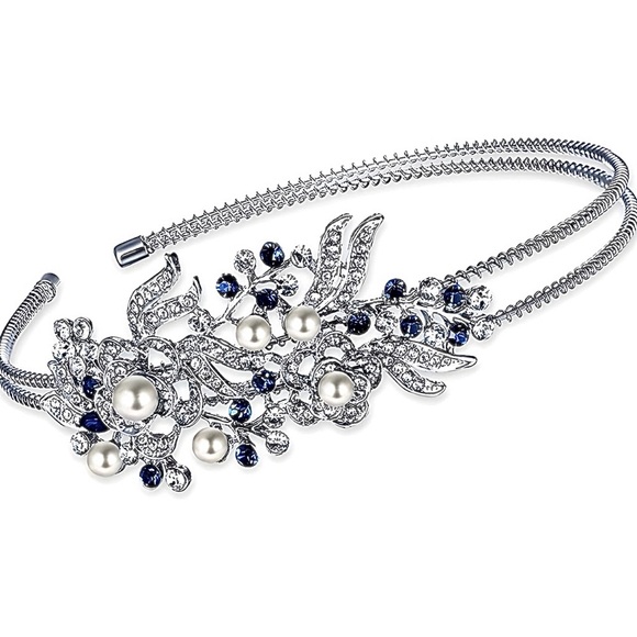 NEW!!! Ever Faith Austrian Crystal & Pearl Silver-Tone Headband - Picture 1 of 3